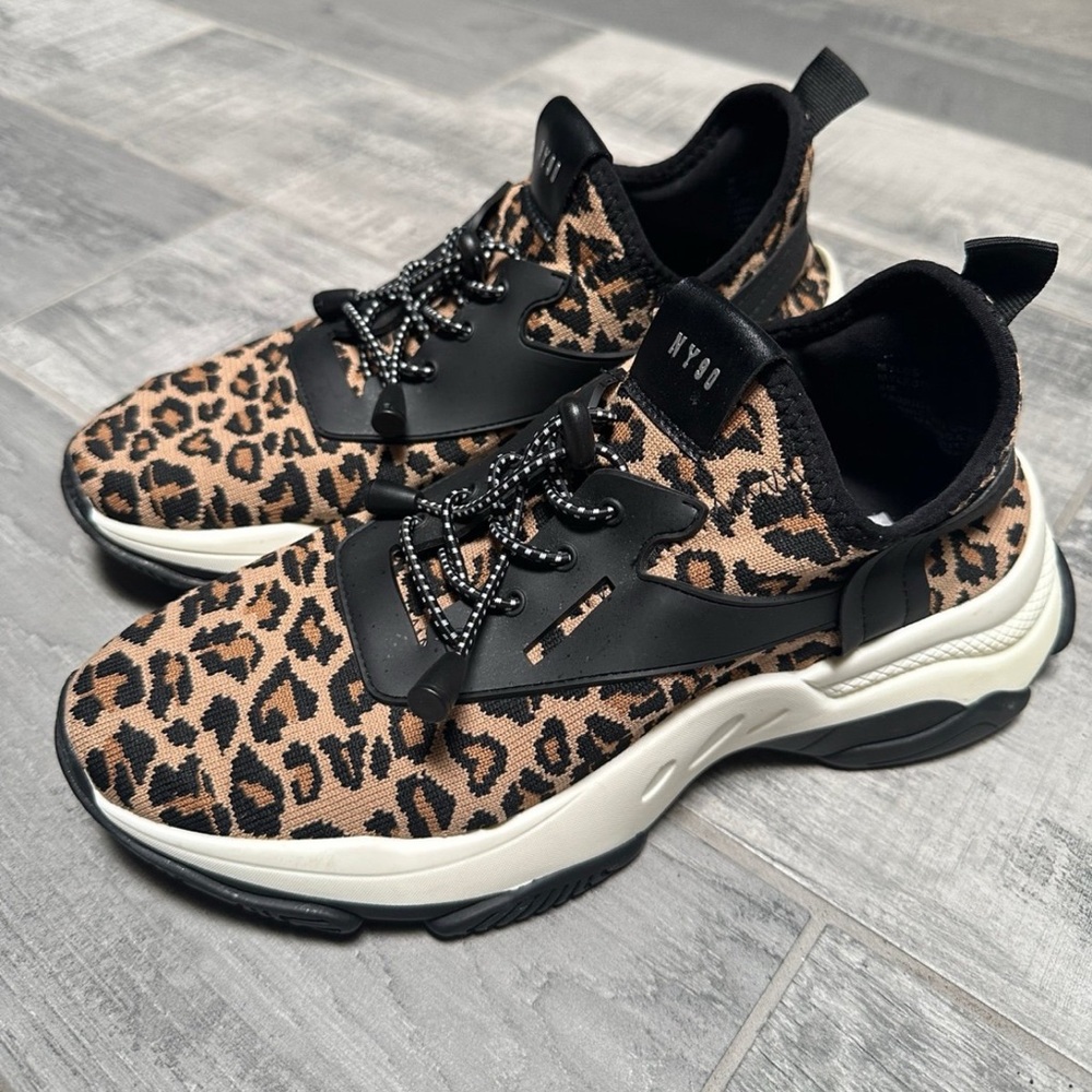 Steve Madden Leopard Stretch Wedge Chunky Cheetah Tennis Shoes Sneakers Comfort